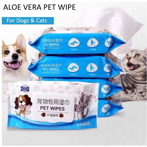 PetBest Grooming Wipes for Dogs & Cats – Extra Soft, Durable & Aloe Vera Infused – 80 Count