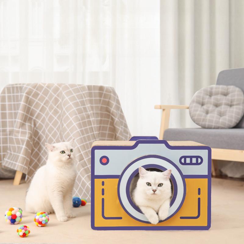 60cm Retro Camera Design Cardboard Cat House – Perfect for Indoor Cats