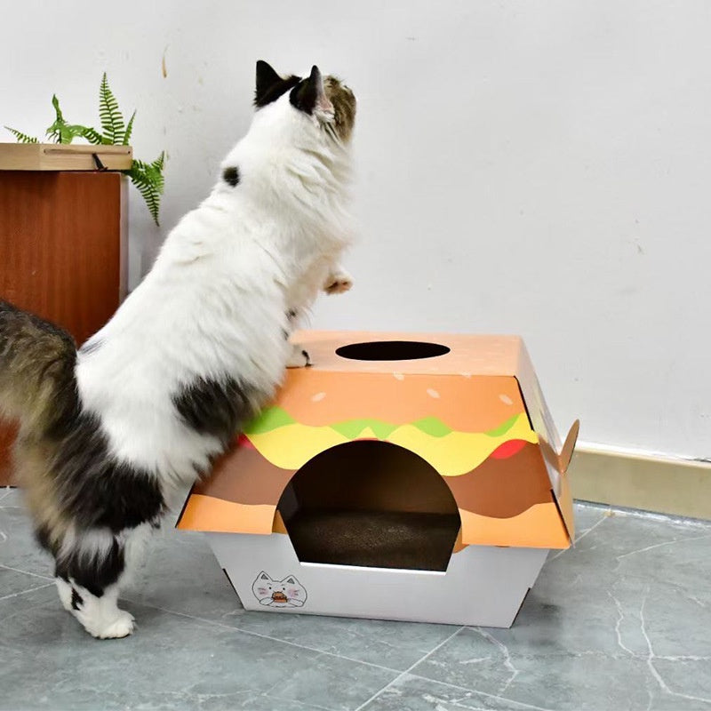 Hamburger Box Cat Bed & Scratch Board