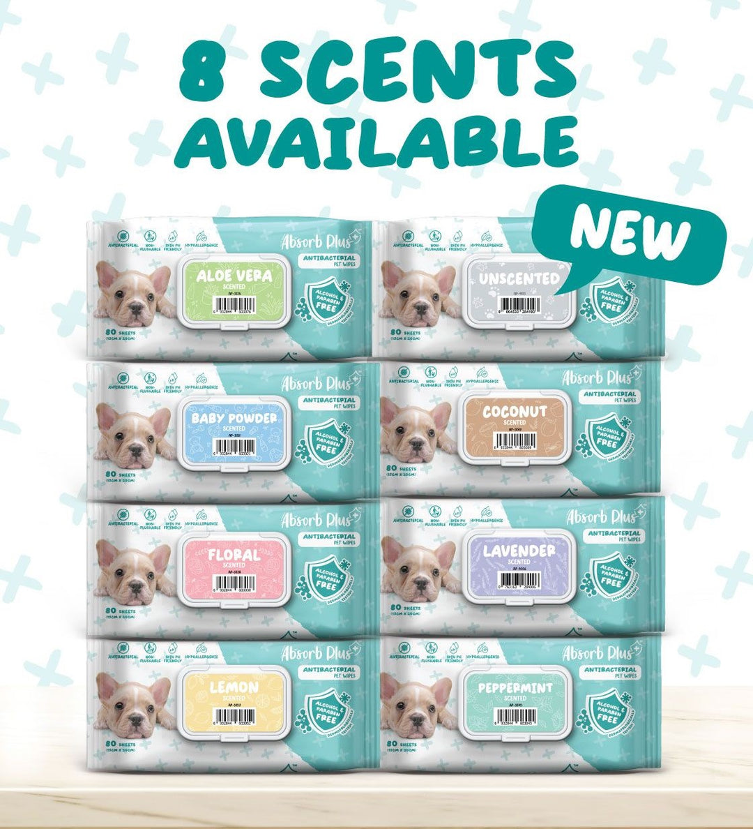 Absorb Plus AntiBacterial Pet Wipes Baby Powder 15cm x 20cm - 80sheets