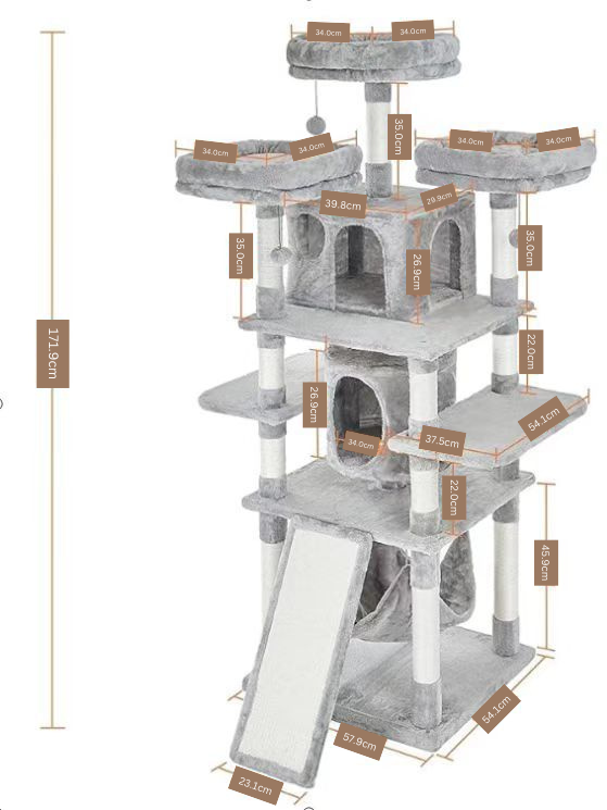 171cm Tall Multi-Level Cat Tower with Scratching Posts, Plush Perches & Cozy Hammock β Ultimate Cat Condo Playhouse