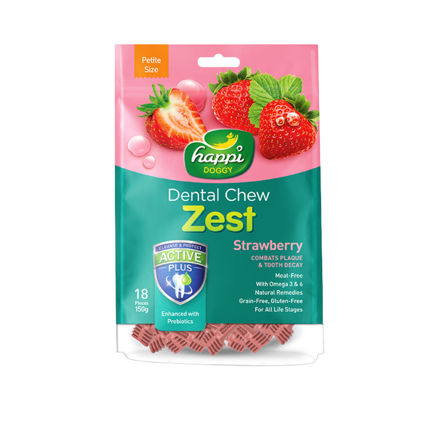 Happi Doggy Zest Strawberry Dental Chew Petite 150g