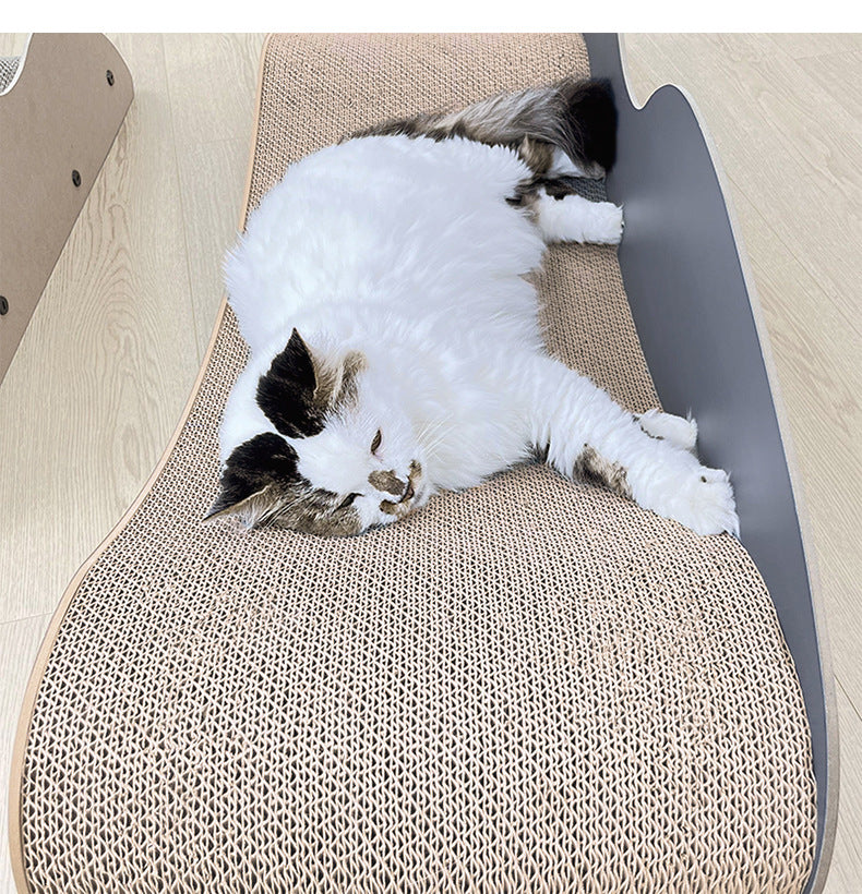 100cm Grey Wood Lounger Cat Scratch Board & Scratch Bed