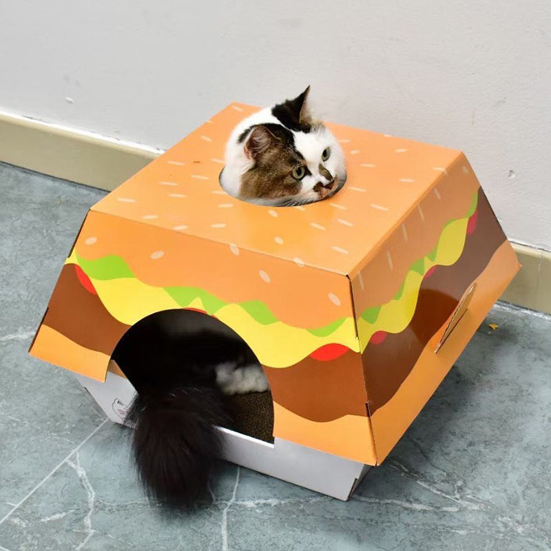 Hamburger Box Cat Bed & Scratch Board