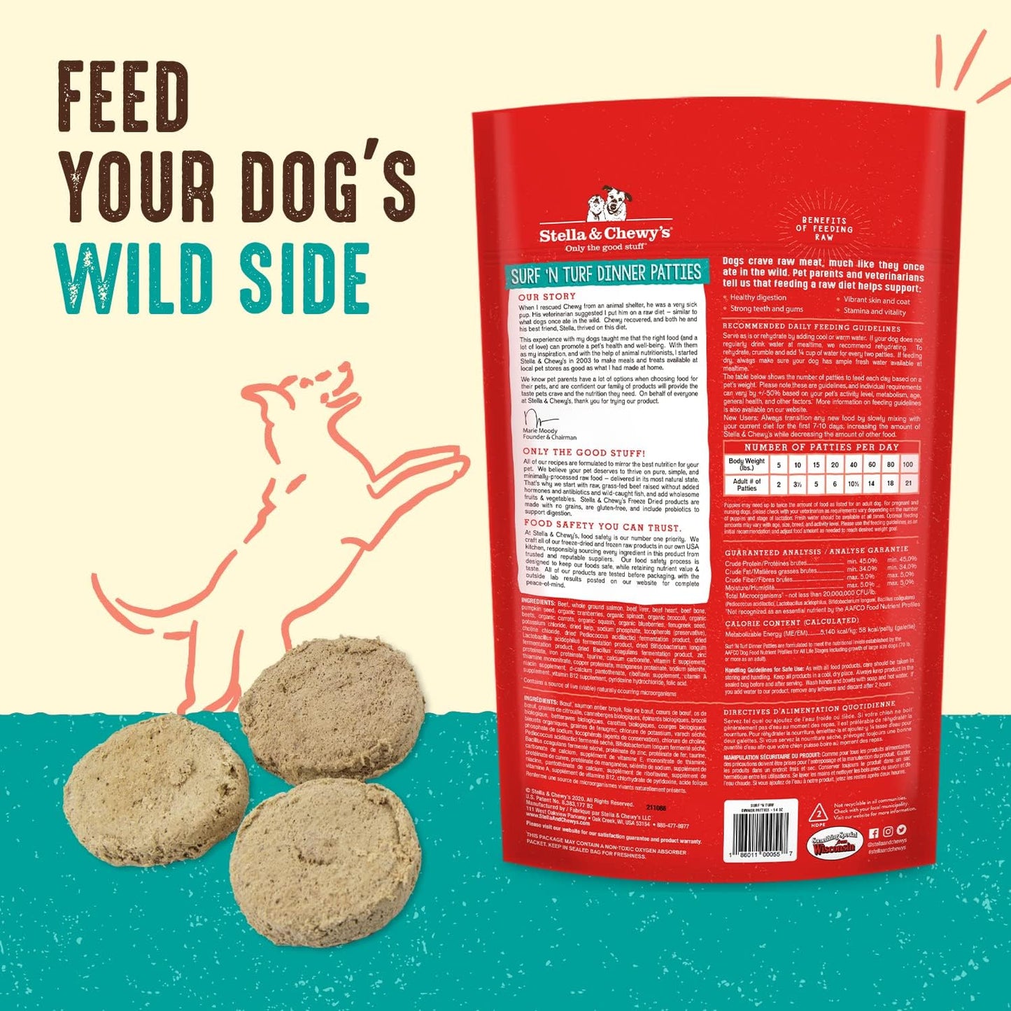 Stella & Chewy's Dog Freeze-Dried Dinner Patties Surf 'N Turf Beef & Salmon 14oz