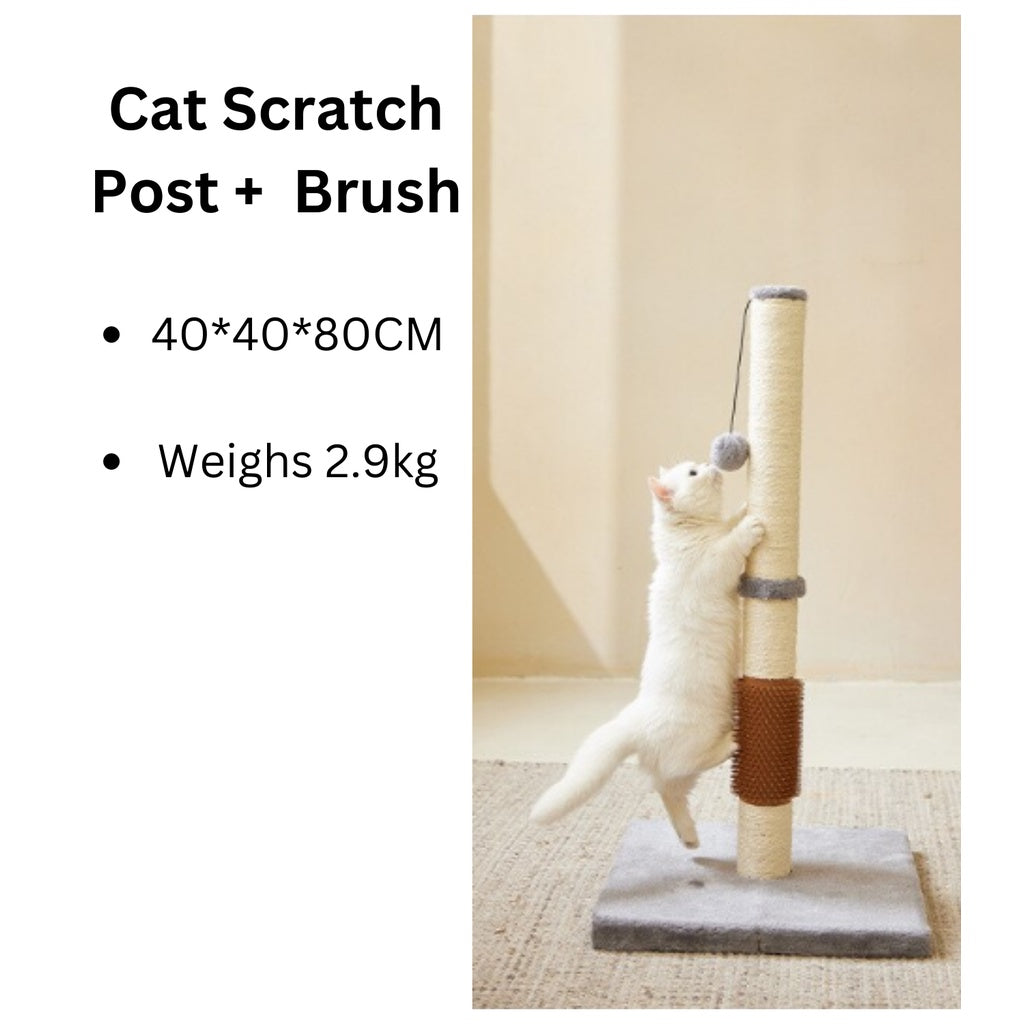 80cm Cat Scratcher Post with Self-Grooming Brush (Cream)
