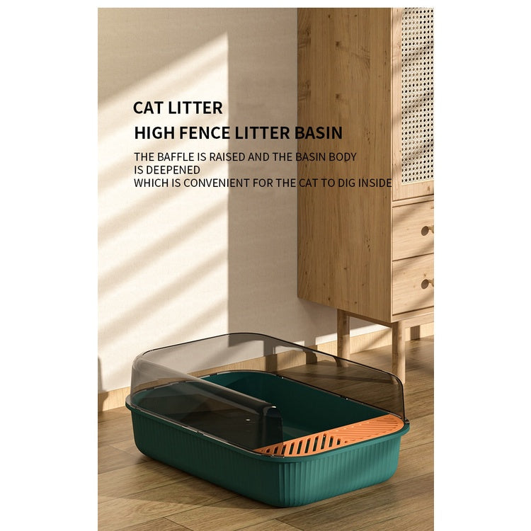 Spacious Semi-Enclosed Cat Litter Box (Grey)