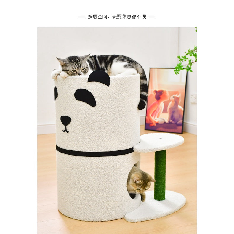 Double-Story Panda Cat Condo & Scratch Post Tree
