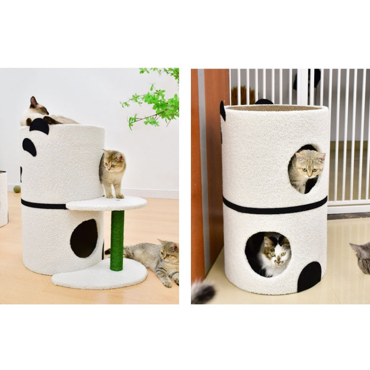 Double-Story Panda Cat Condo & Scratch Post Tree