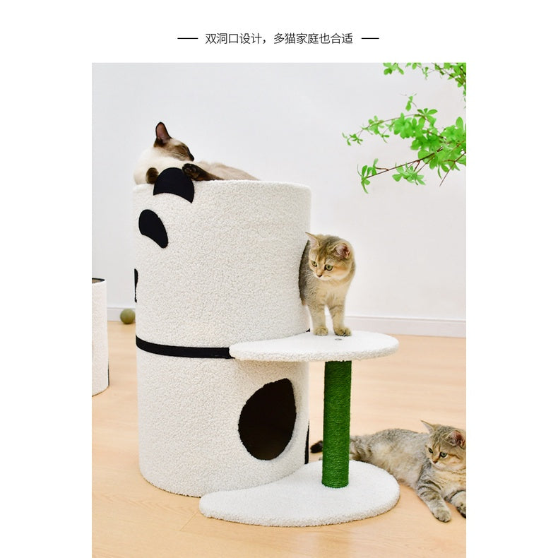 Double-Story Panda Cat Condo & Scratch Post Tree