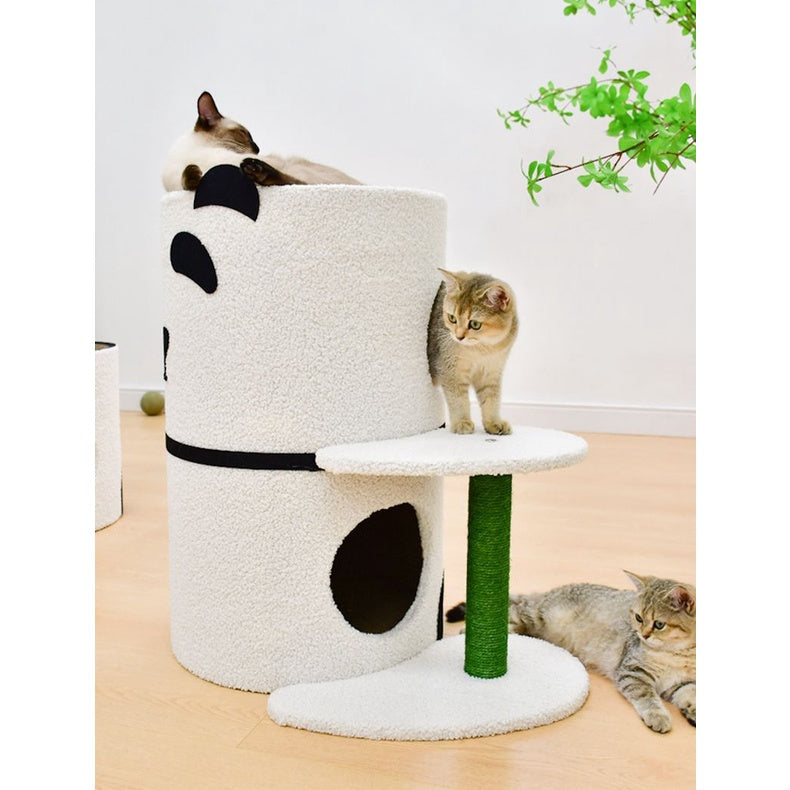Double-Story Panda Cat Condo & Scratch Post Tree