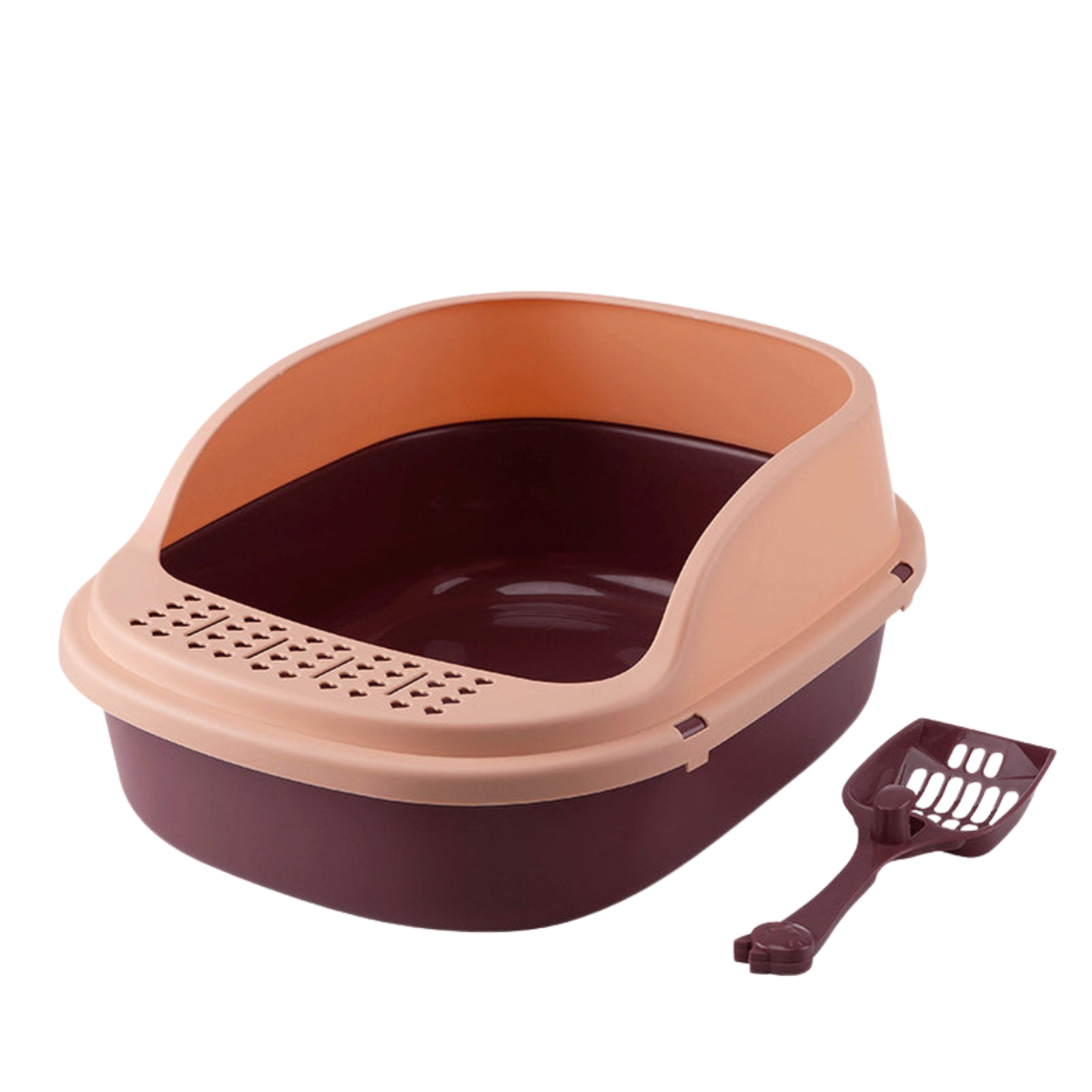 Open-Top Cat Litter Box with Shovel (Purple & Pink)