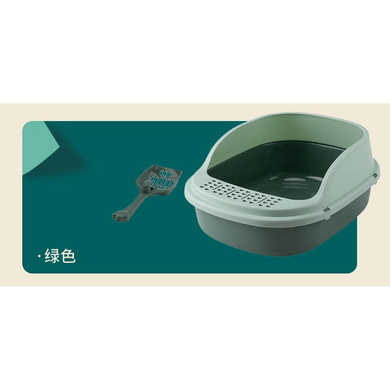 Open-Top Cat Litter Box with Shovel (Green & Green)