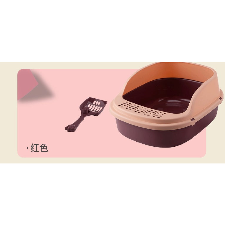 Open-Top Cat Litter Box with Shovel (Purple & Pink)