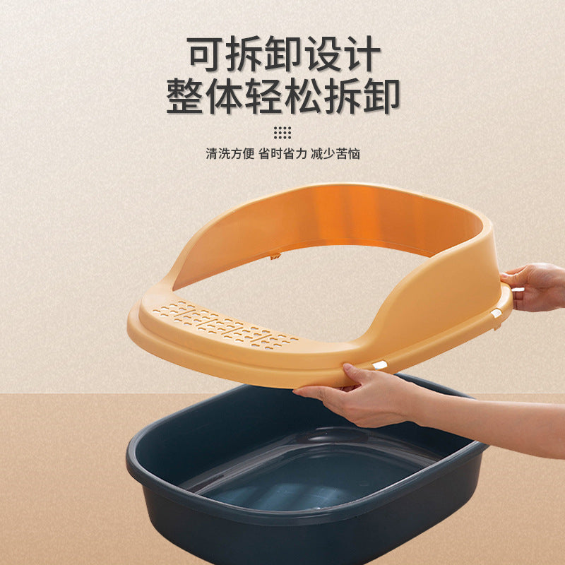 Open-Top Cat Litter Box with Shovel (Blue & Yellow)