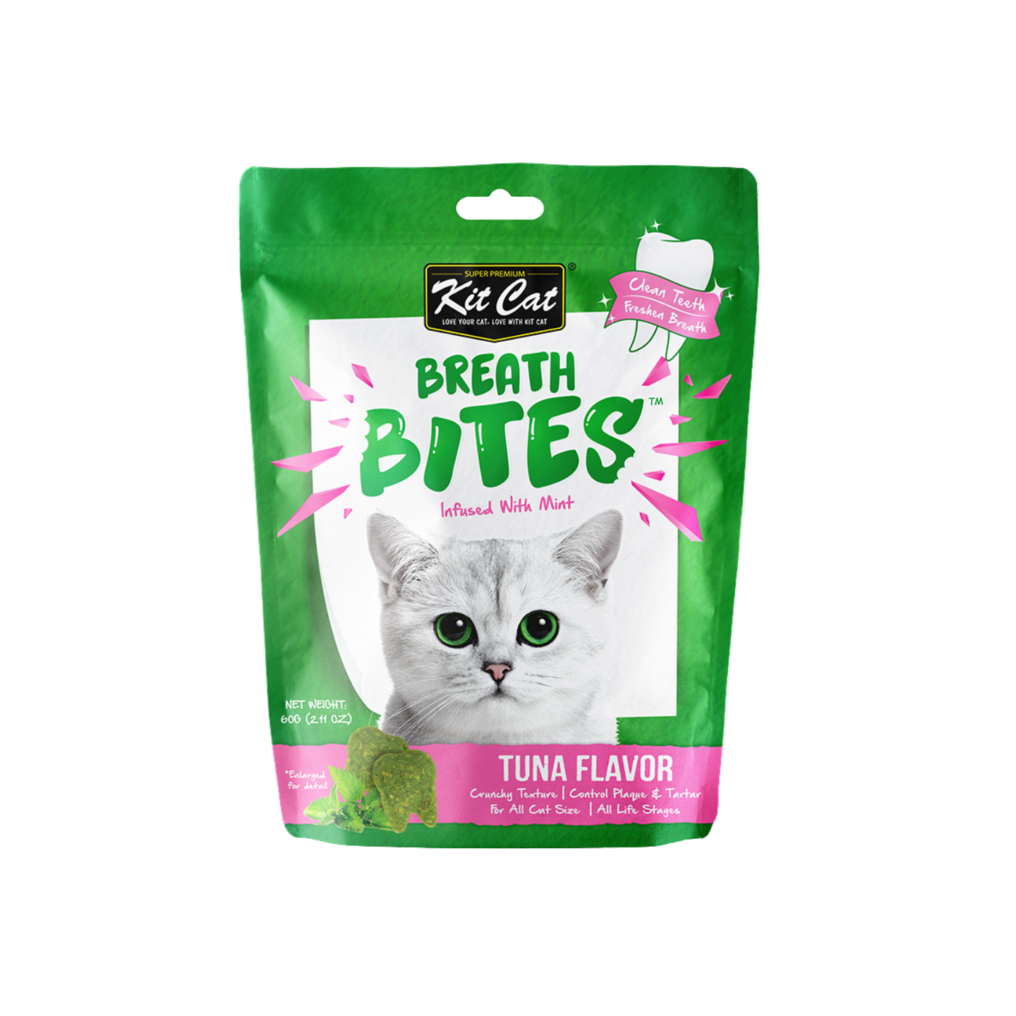 Kit Cat Breath Bites Mint & Tuna Flavour Dental Cat Treats 60g