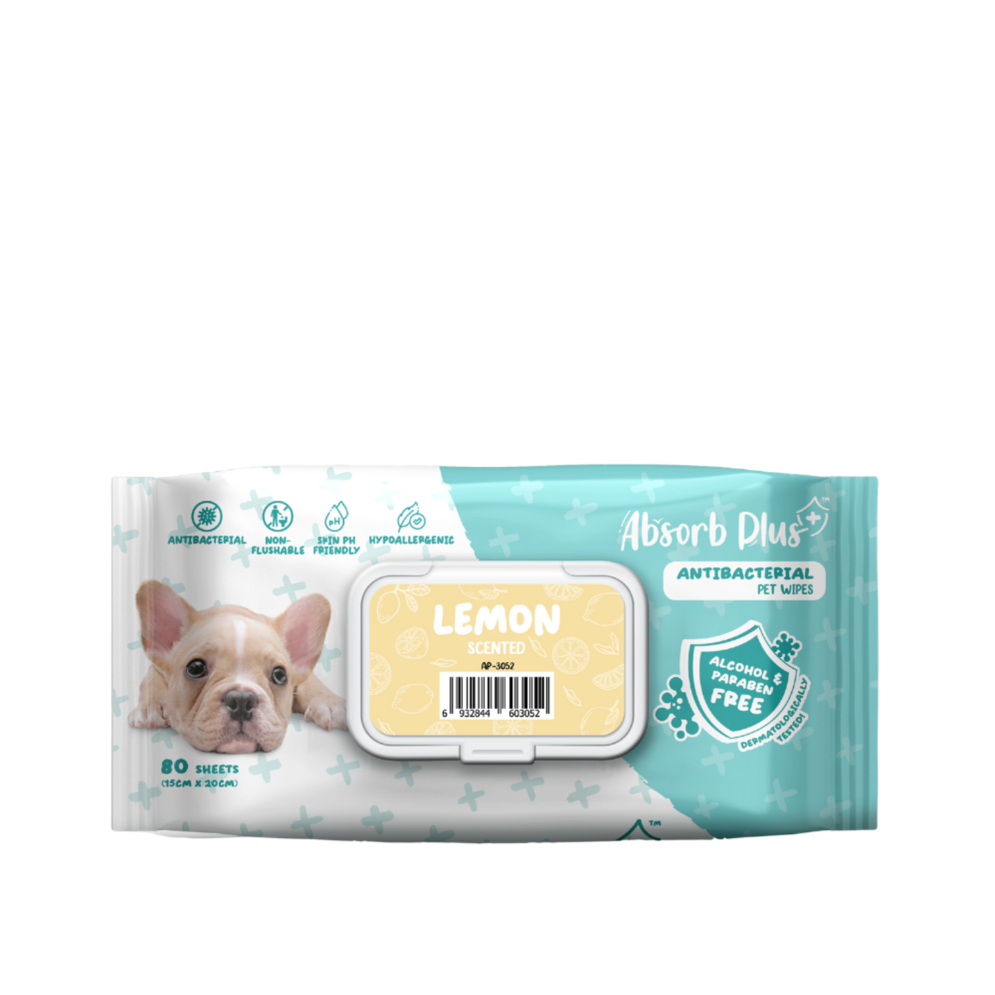 Absorb Plus AntiBacterial Pet Wipes Lemon 15cm x 20cm - 80sheets
