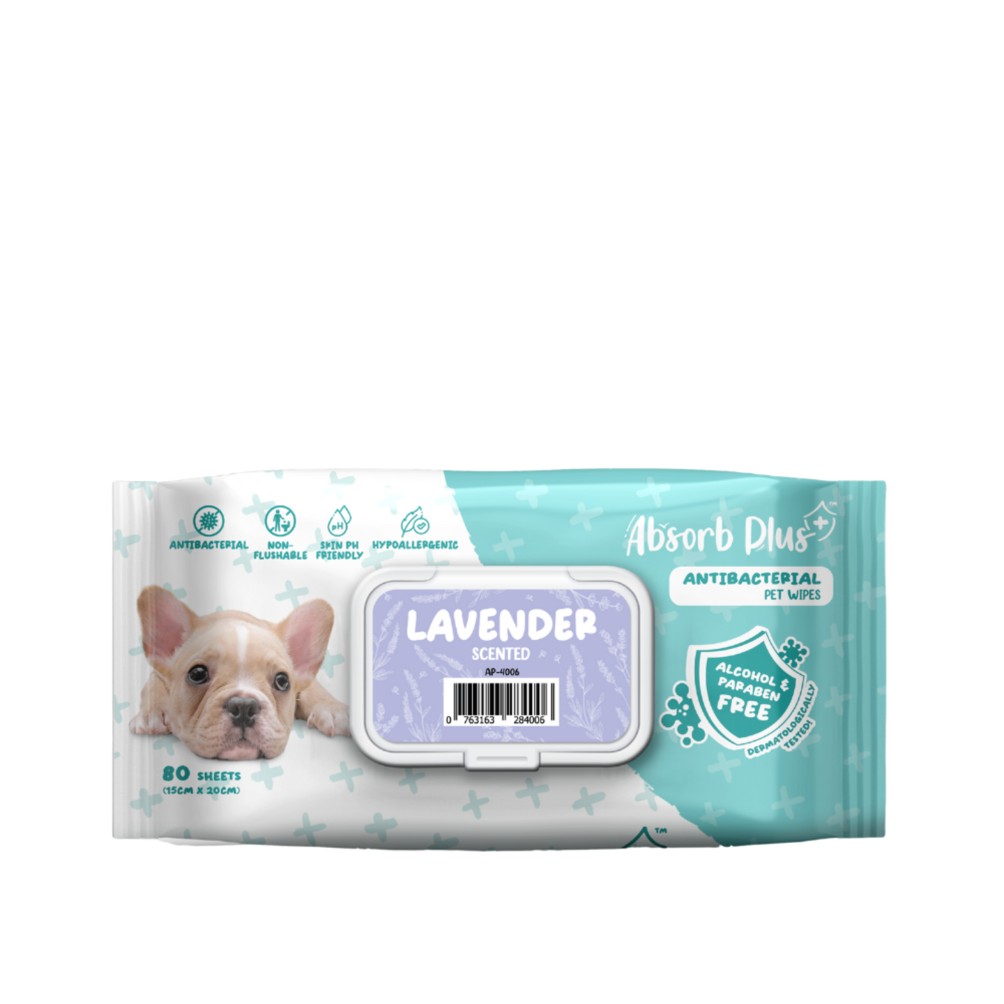Absorb Plus AntiBacterial Pet Wipes Lavender 15cm x 20cm - 80sheets