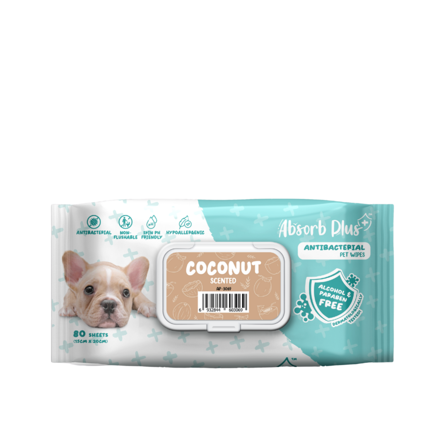 Absorb Plus AntiBacterial Pet Wipes Coconut 15cm x 20cm - 80sheets