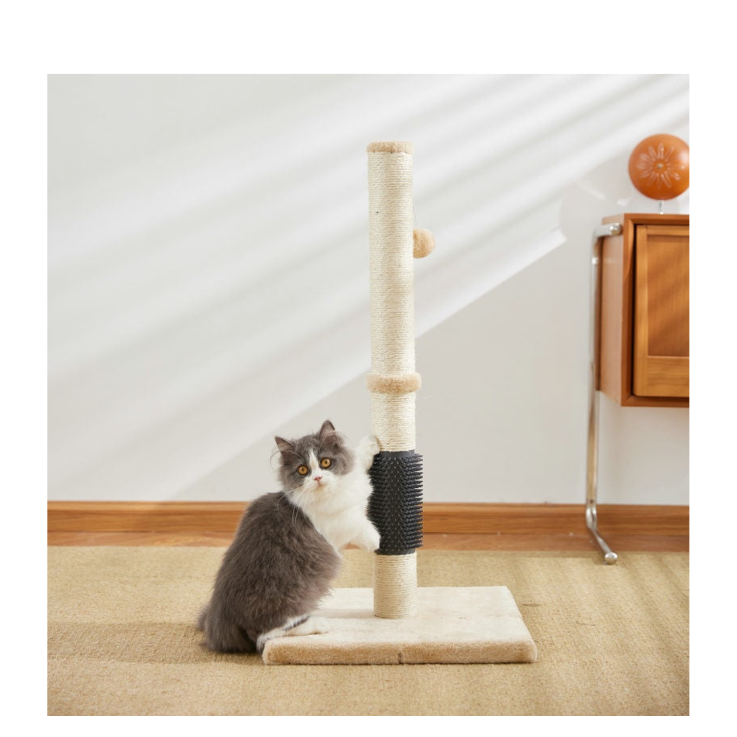 80cm Cat Scratcher Post with Self-Grooming Brush (Cream)