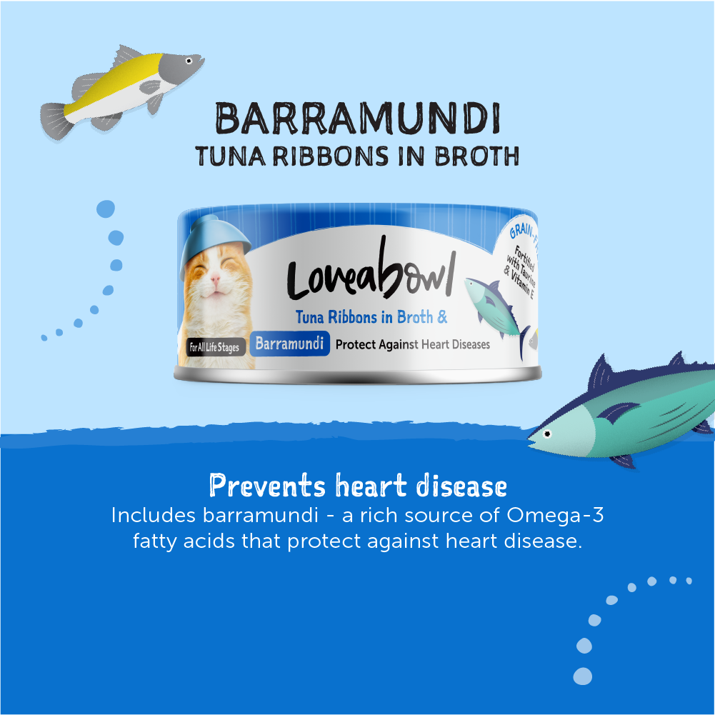 [24 Cans] Loveabowl Tuna Ribbons In Broth With Barramundi 70g