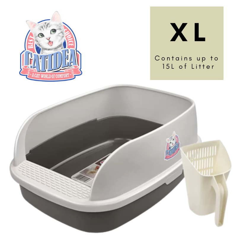 CATIDEA Litter Box - Big Bread Litter Guard Bin Grey Size XL/ 15L