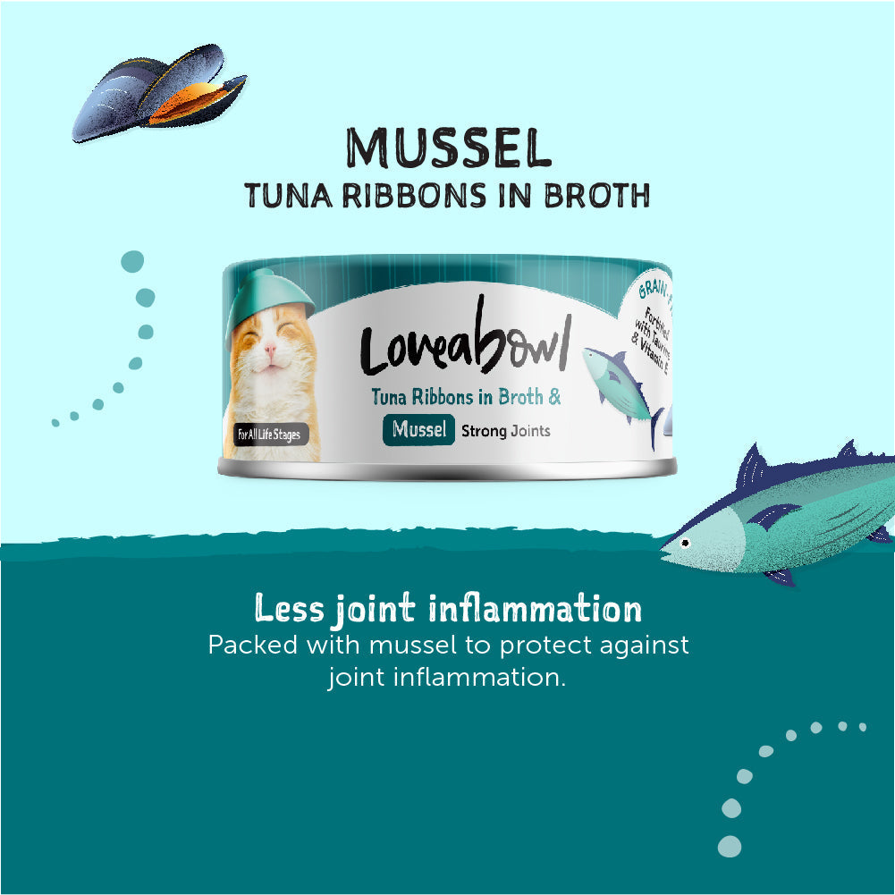 [24 Cans] Loveabowl Tuna Ribbons In Broth With Mussel 70g