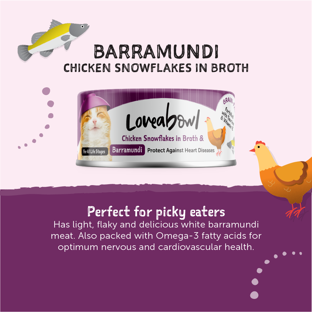 [24 Cans] Loveabowl Chicken Snowflakes In Broth With Barramundi 70g