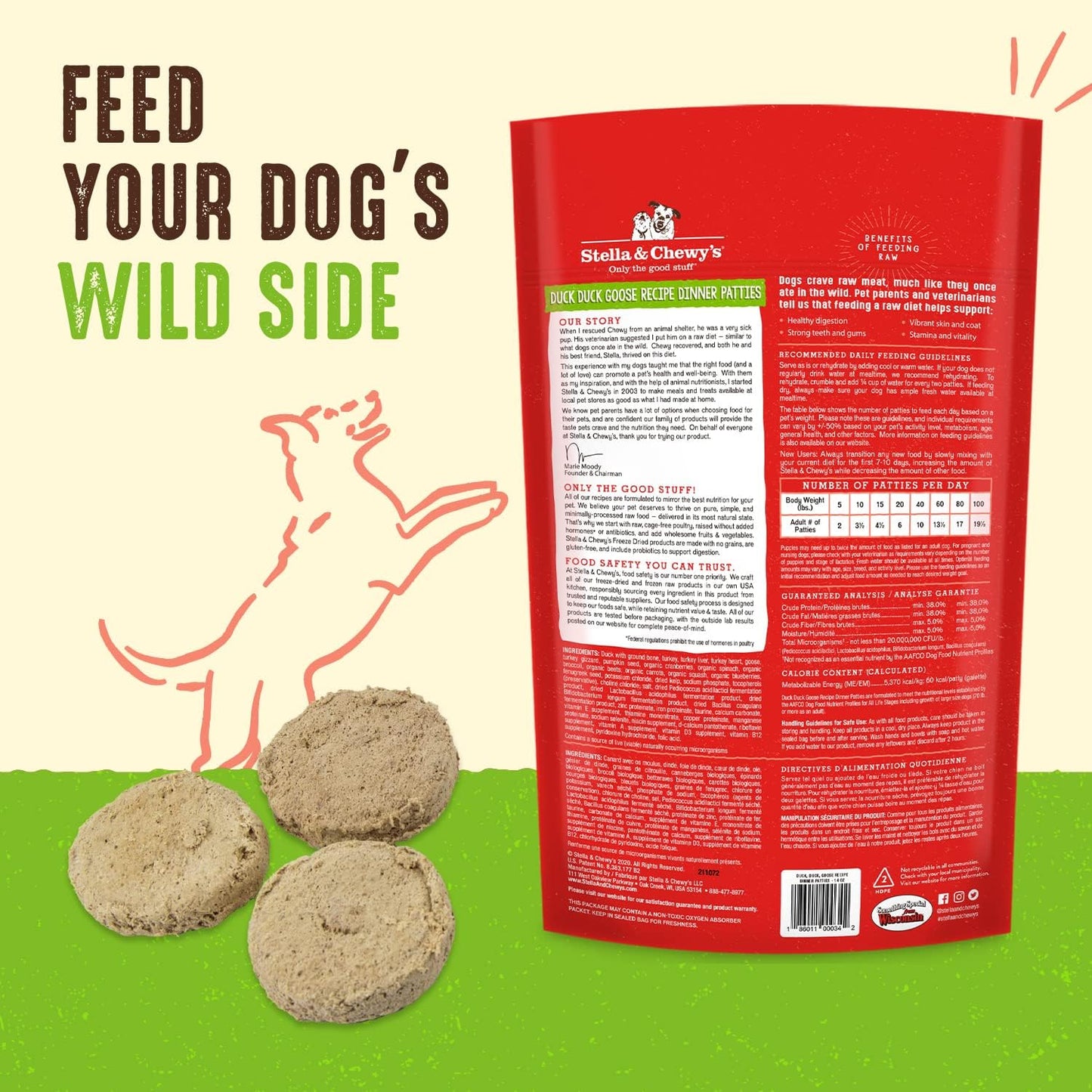 Stella & Chewy's Dog Freeze-Dried Dinner Patties Duck, Duck, Goose 18oz