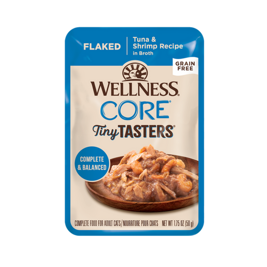 [12 Pouches] Wellness CORE Tiny Tasters Flaked Tuna & Shrimp 1.75oz
