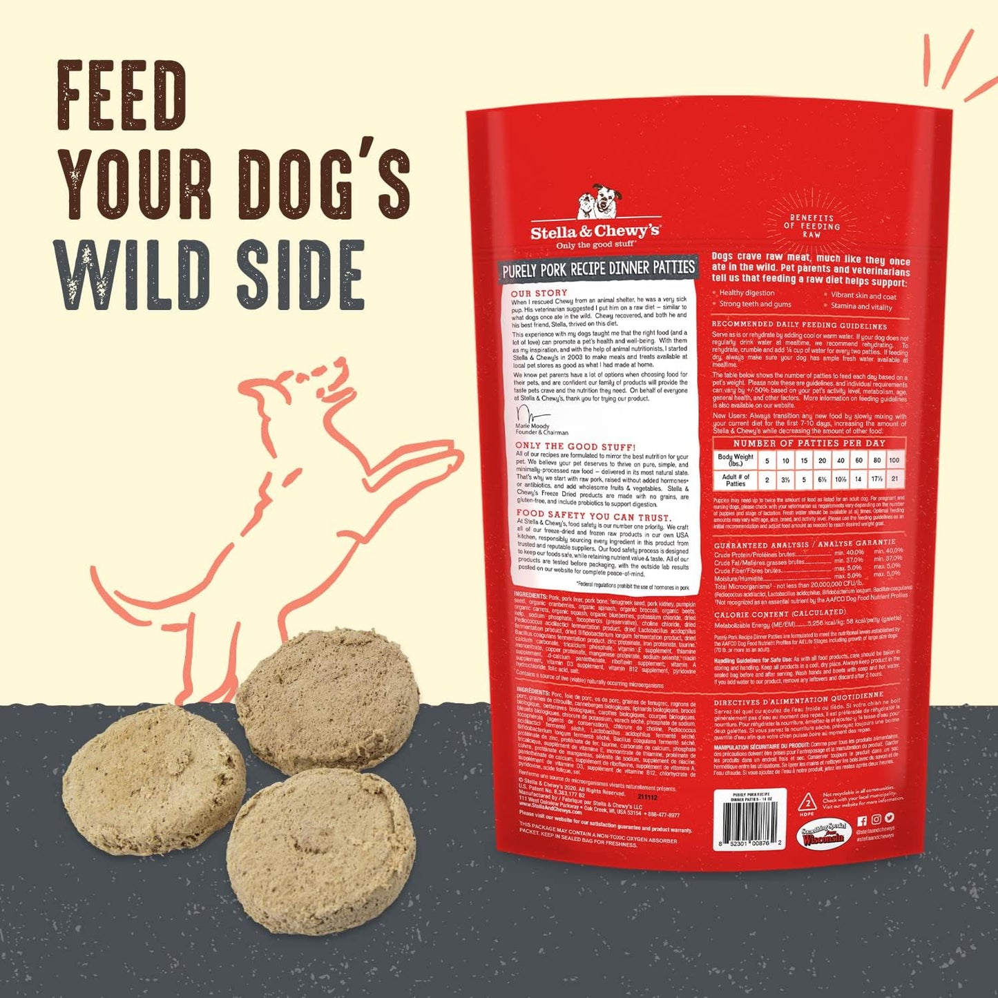 Stella & Chewy's Dog Freeze Dried Dinner Patties Purely Pork 14oz