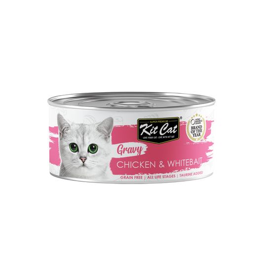 [24 Cans] Kit Cat Chicken & Whitebait in Gravy 70g