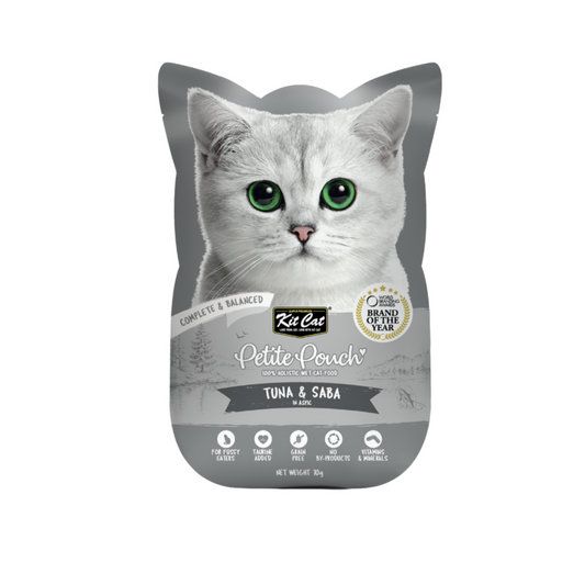 [24 Packs] Kit Cat Petite Pouch Tuna & Saba In Aspic 70g