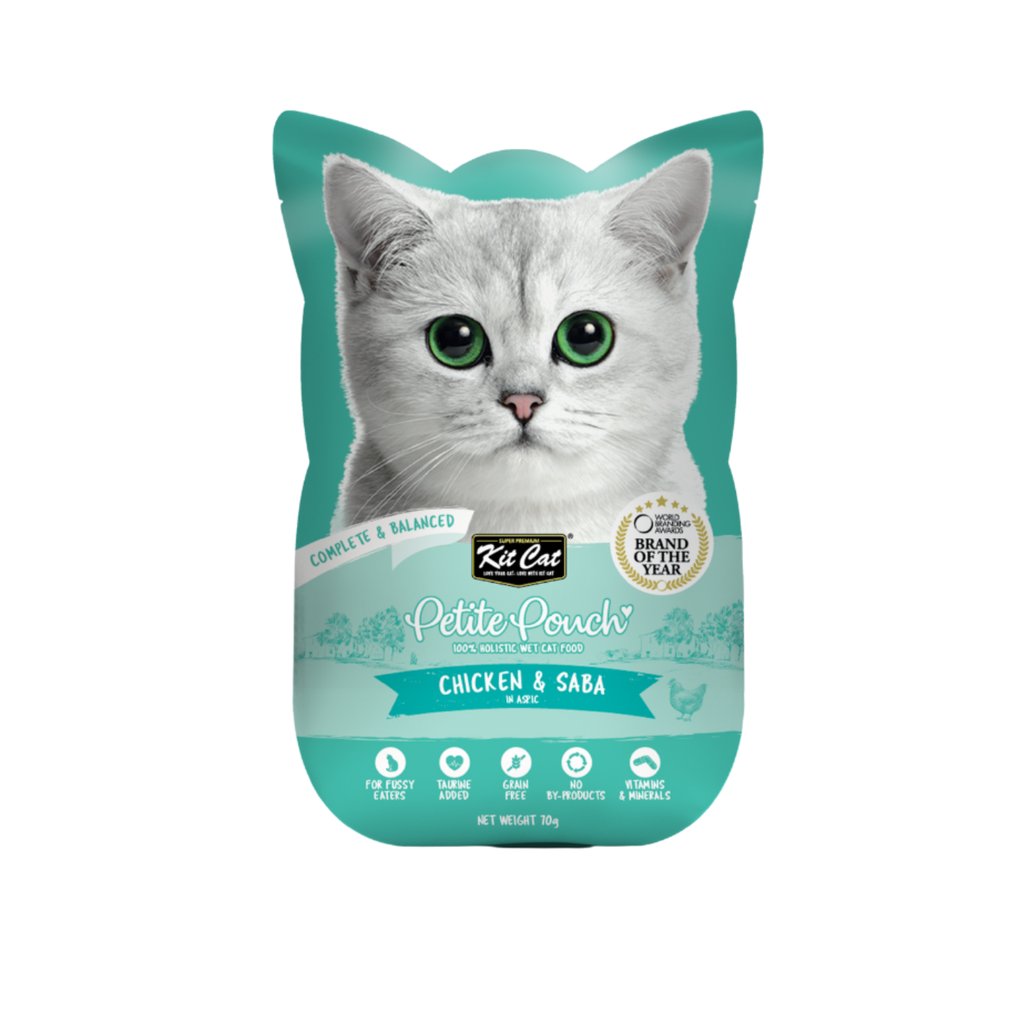 [24 Packs] Kit Cat Petite Pouch Chicken & Saba In Aspic 70g