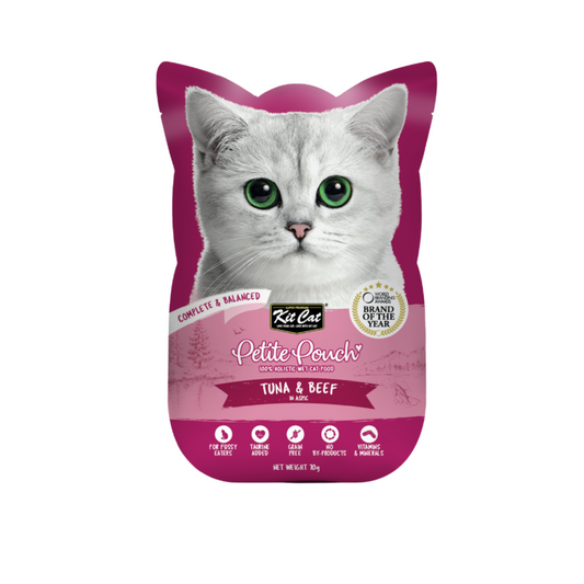 [24 Packs] Kit Cat Petite Pouch Tuna & Beef In Aspic 70g