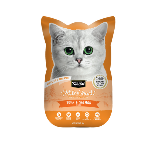 [24 Packs] Kit Cat Petite Pouch Tuna & Salmon In Aspic 70g