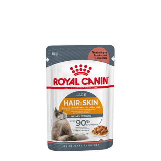 [12 Pouches]  Royal Canin Hair & Skin Cat Thin Slices in Gravy (Intense Beauty) Pouch 85 g