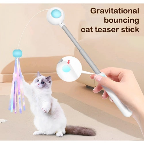 Petgravity 3-in-1 Retractable Cat Toy Retractable Wand With Laser (Pink)