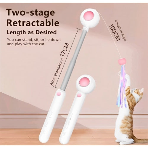 Petgravity 3-in-1 Retractable Cat Toy Retractable Wand With Laser (Pink)