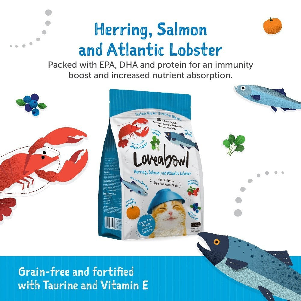 Loveabowl Grain-Free Herring Salmon and Atlantic Lobster Dry Cat Food 1kg