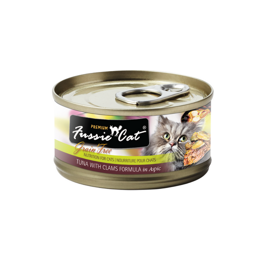 [24 Cans] Fussie Cat Black Label Tuna with Clams in Aspic 80g
