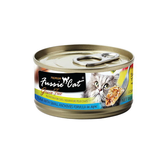 [24 Cans] Fussie Cat Black Label Tuna with Small Anchovies in Aspic 80g