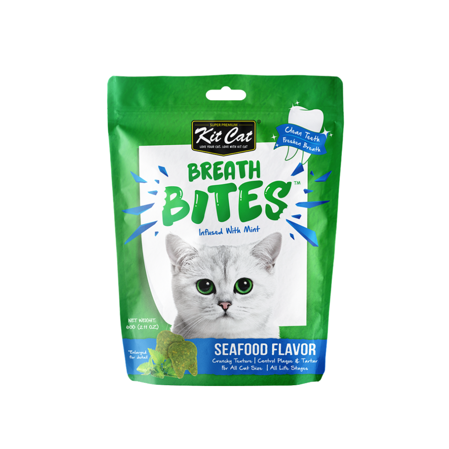 Kit Cat Breath Bites Mint & Seafood Flavour Dental Cat Treats 60g