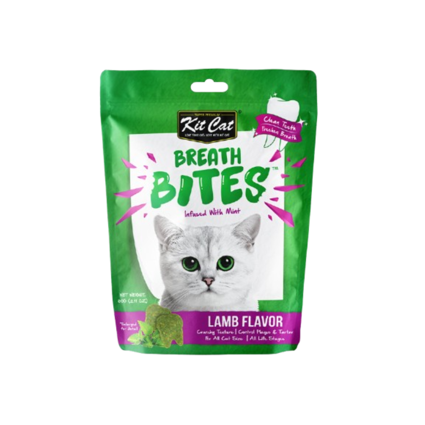 Kit Cat Breath Bites Mint & Lamb Flavour Dental Cat Treats 60g