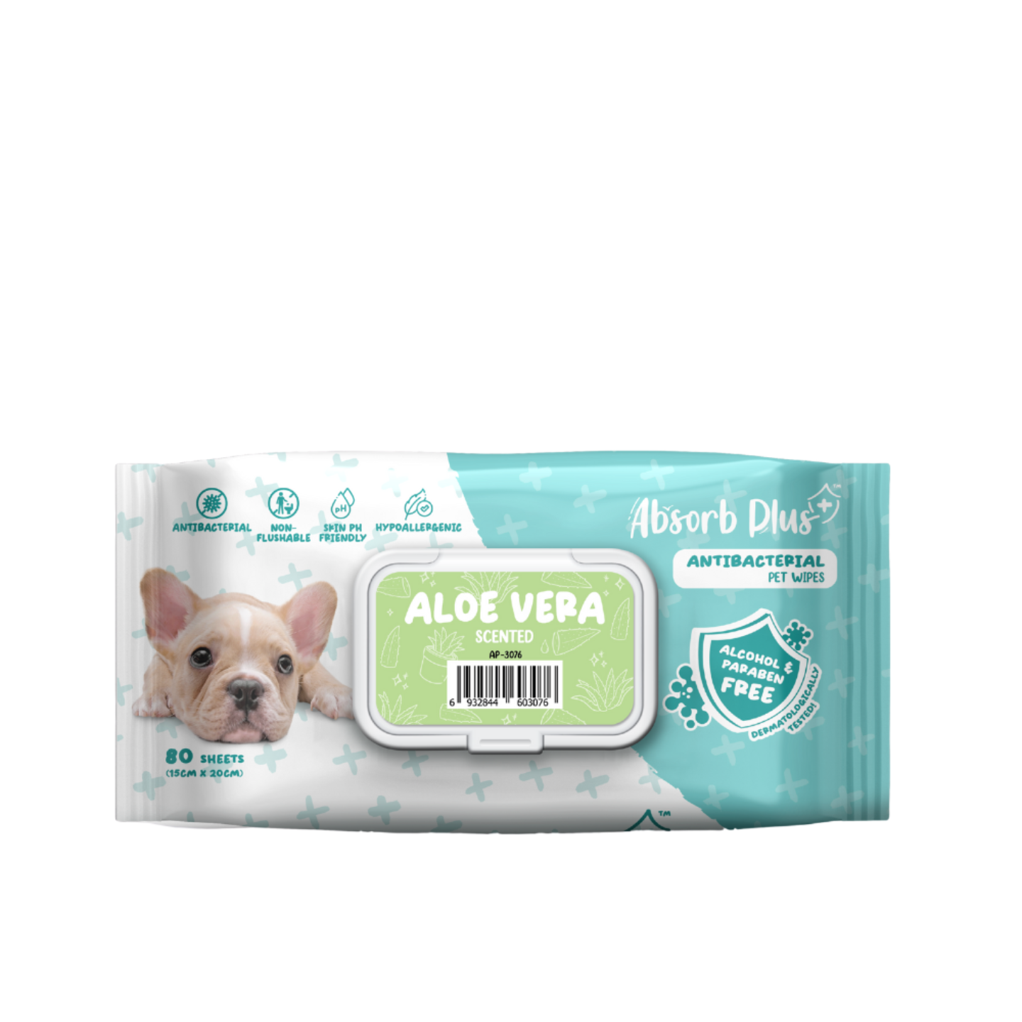 Absorb Plus AntiBacterial Pet Wipes Aloe Vera 15cm x 20cm - 80sheets