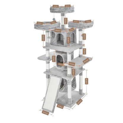 171cm Tall Multi-Level Cat Tower with Scratching Posts, Plush Perches & Cozy Hammock – Ultimate Cat Condo Playhouse