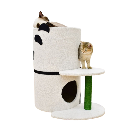 Double-Story Panda Cat Condo & Scratch Post Tree