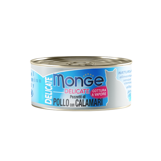 [24 Cans] Monge Delicate Chicken Flakes with Squid 80g