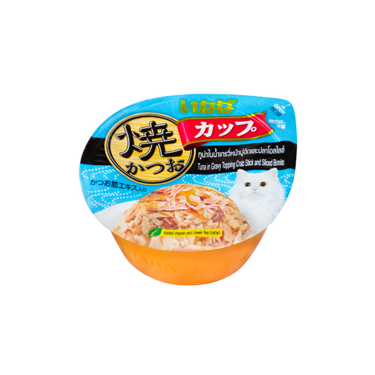 [6 Cups] Ciao Cup Grilled Tuna in Gravy Crab Stick and Sliced Bonito 70g (CII102)